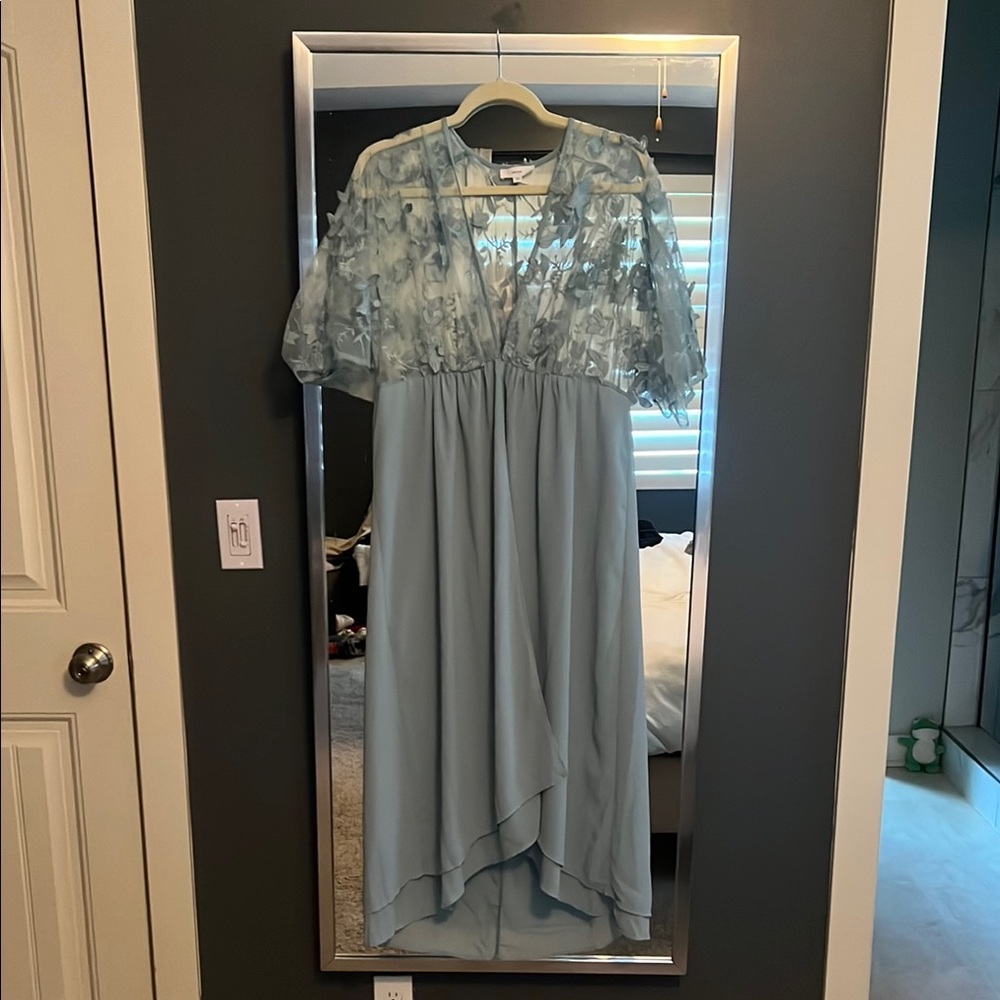 Elegant Blue Lace Overlay Dress